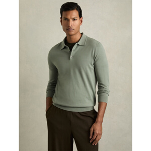 REISS TRAFFORD Merino Wool Long Sleeve Polo Shirt